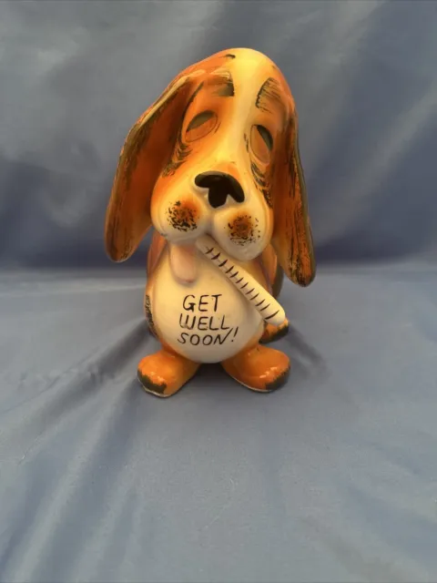 Vintage Rubens Japan Ceramic “Get Well Soon” Bassett Hound Puppy Dog Planter1964