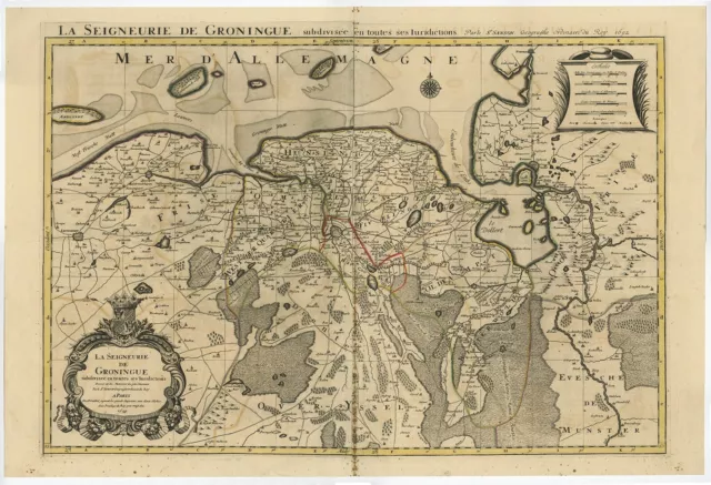 Antique Map of Groningen and surroundings by Jaillot (c.1692)