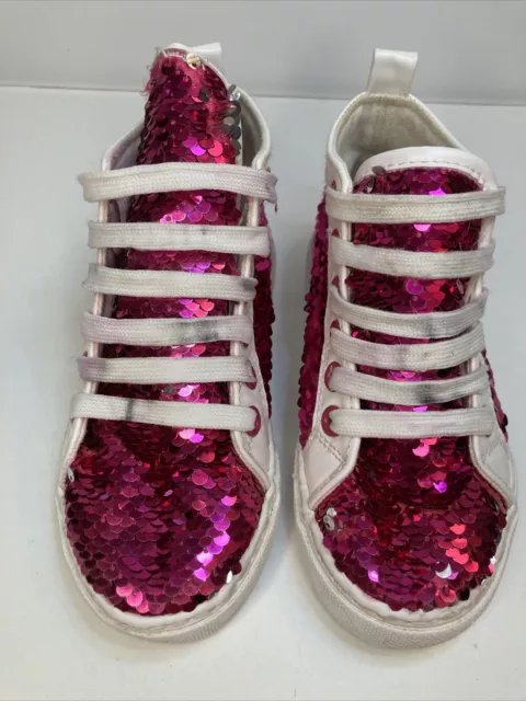 JoJo Siwa Girls High Top Pink/Silver Sequin Shoes Size 11