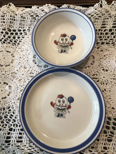 2 pc SET Bowl Plate Childrens Feeding China Nursery Rhyme Oneida Humpty Dumpty