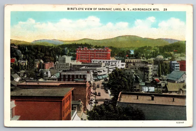 Vintage Postcard NY Adirondack Mts Saranac Lake Aerial View White Border ~8560