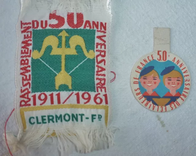 lot Insignes scout anciens , rassemblement 1961 ,CLERMONT  FERRAND TISSU 2
