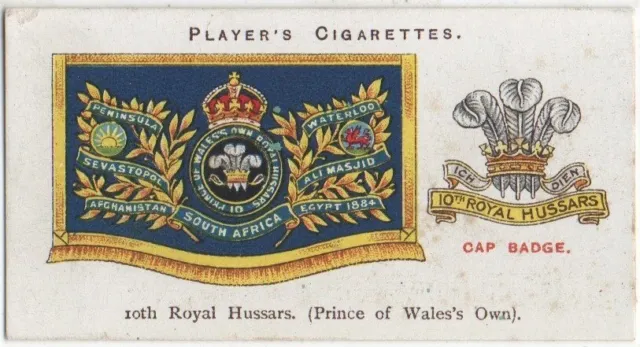 PLAYERS CIGARETTE CARDS DRUM BANNERS & CAP BADGES  1924 No.15#10th.ROYAL HUSSARS