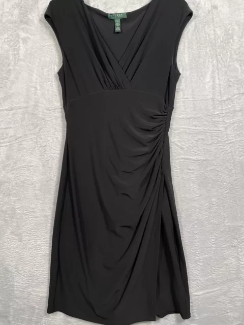 RALPH LAUREN Solid Black Faux Wrap Sleeveless Dress 8