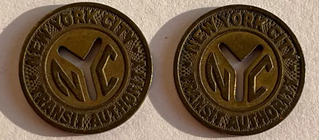 2 Vintage NYC Subway "Y" Token New York City Transit Authority Great For Jewelry
