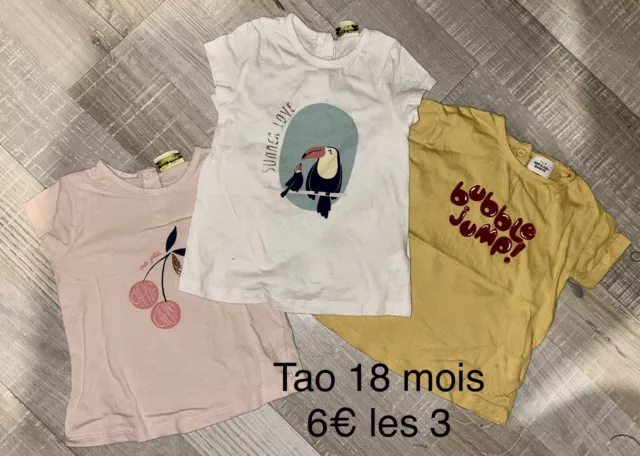 Tao 18 Mois Bébé Fille : Lot 3 T Shirts Été