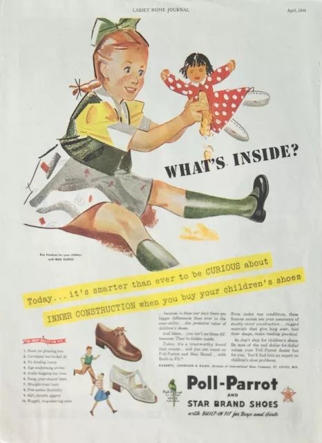 1944 Poll Parrot girls and boys shoes Vintage Ad Whats inside