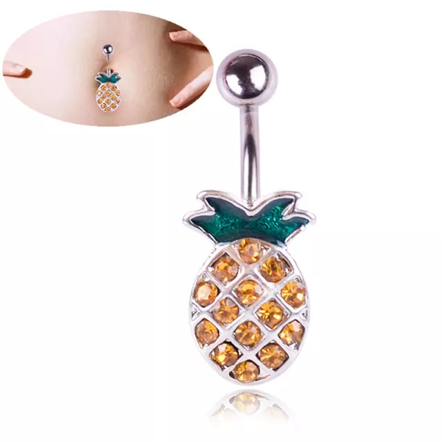 Pineapple Steel Navel Rings Crystal Belly Button Ring Bar Body Piercing  NM