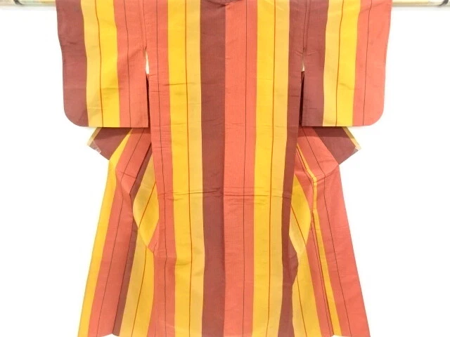 39764# Japanese Kimono / Antique Hitoe Kimono / Woven Stripes