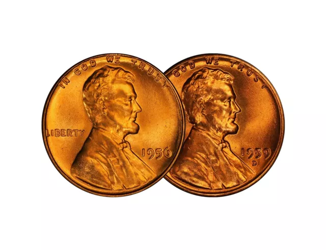 1956 P 1959 D Lincoln Wheat Memorial Cent 1c Brilliant Uncirculated 2 Set