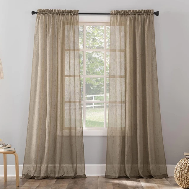 Erica Crushed Sheer Voile Rod Pocket Curtain Panel, 51" X 63", Taupe