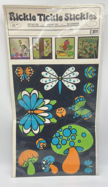 Vintage Rickie Tickie Stickies 3M Mushroom Neon Hippie Butterfly Stickers