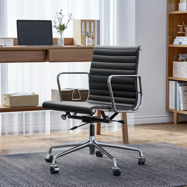 Verstellbarer Eams Bürostuhl Ergonomischer Drehstuhl aus echtem Leder Chefsessel