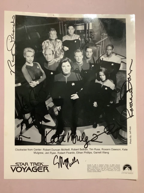 STAR TREK Voyager cast photo autographed (reprinted) 1998