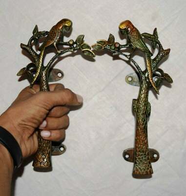 8 Inches Brass Parrot Door Handle Pair Ditto Bird On Tree Design Gate Decor EK51