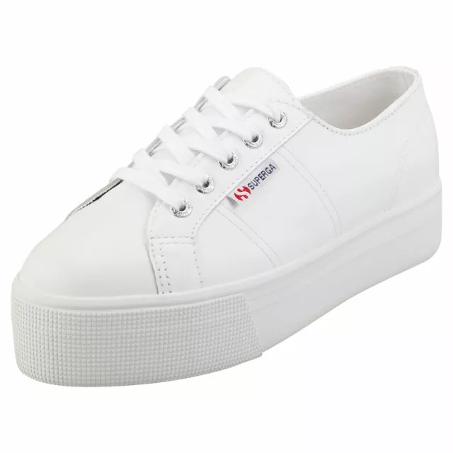 SUPERGA 2790 NAPPA Womens White Leather Flatform Trainers EUR 84