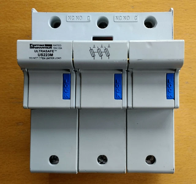 Ferraz Shawmut UltraSafe US223M three-phase fuse holder with 80A fuses