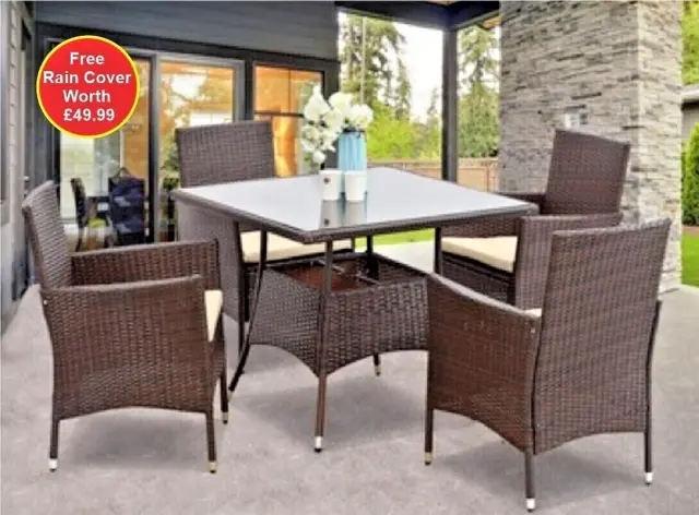Rattan 5Pc Garden Furniture Dining Set Sofa Chairs Table Outdoor Patio