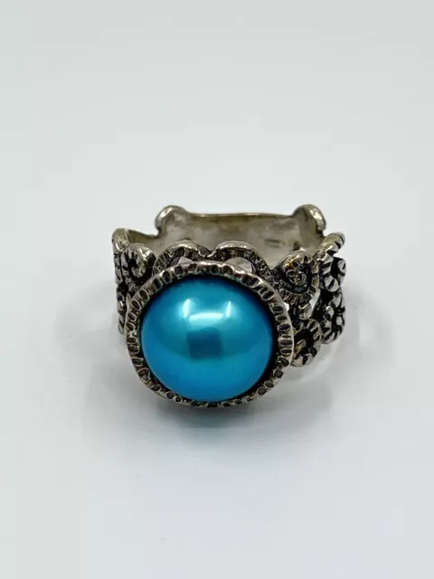 Shablool Didae Israel Sterling Silver Blue Pearl Ring Sz 7 7.5g