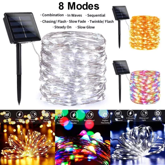 LED Outdoor Solar Fairy String Lights Copper Wire Waterproof Garden Yard Decor