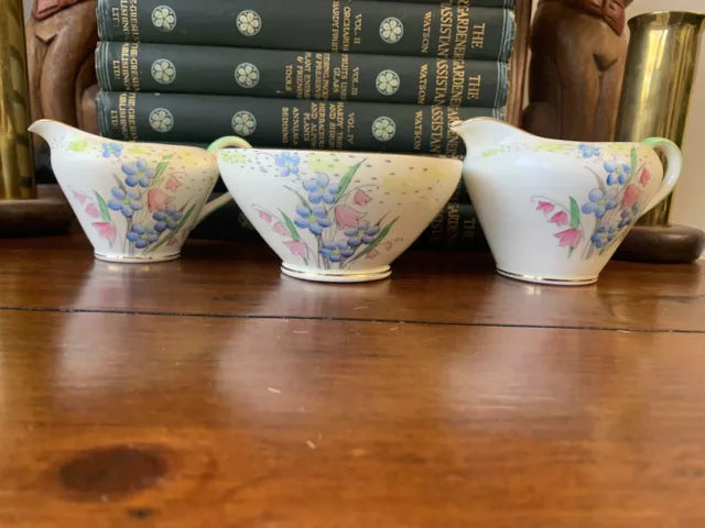 Foley China E. Brain & Co - Sugar Bowl and Cream Jugs Set Art Deco Floral