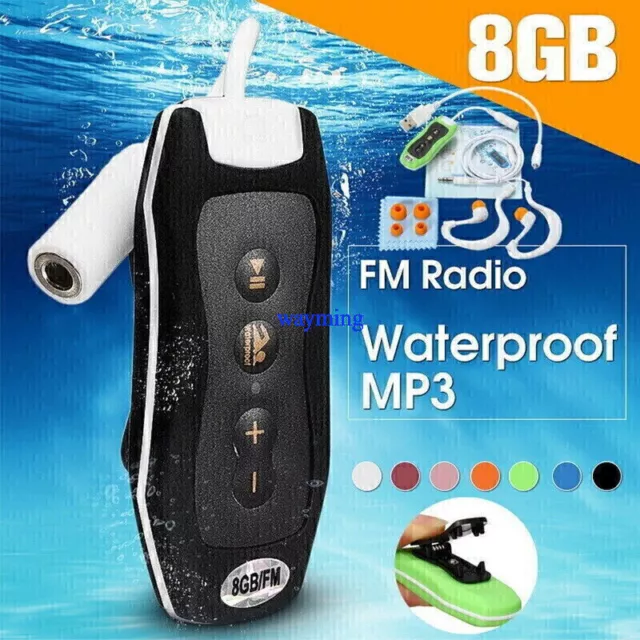 Waterproof IPX8 Clip MP3 Player FM Radio Stereo Sound Swimming Diving Player