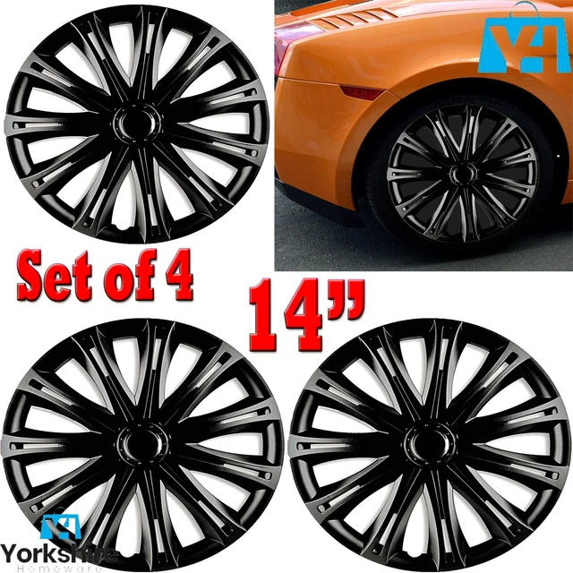 14" Wheel Covers Hub Caps 14 Inch Trims Trim Set Of 4 Plastic Trim Spark Black