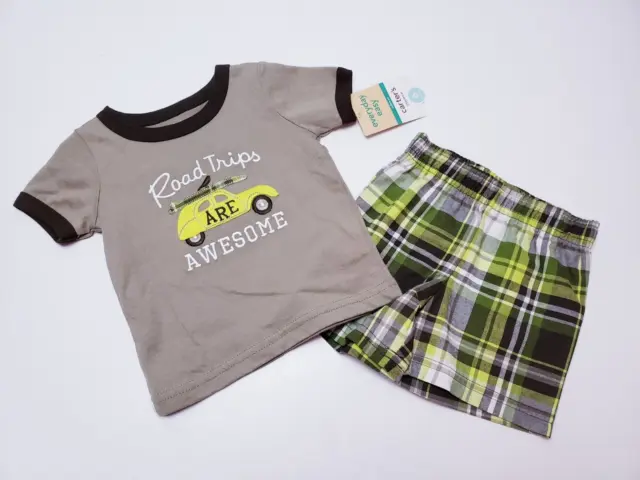 Carters Outfit 6 M Brown Green Car Short Sleeve Shirt Shorts Baby Boy NEW i
