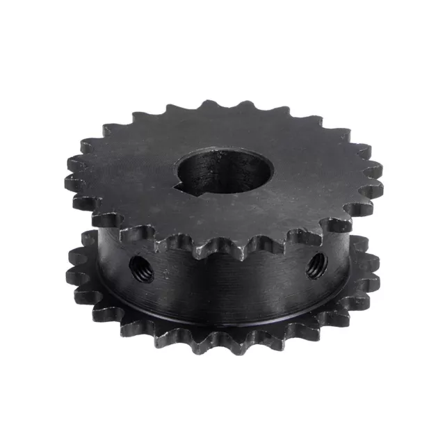 24 Tooth Sprocket, Double Strand 1/4" Pitch 15mm Bore Carbon Steel with Keyway