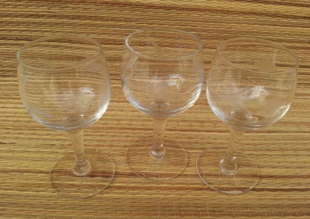 Lot de 3 ancien petits verres gravés ancien bistrot années 1950 french antique