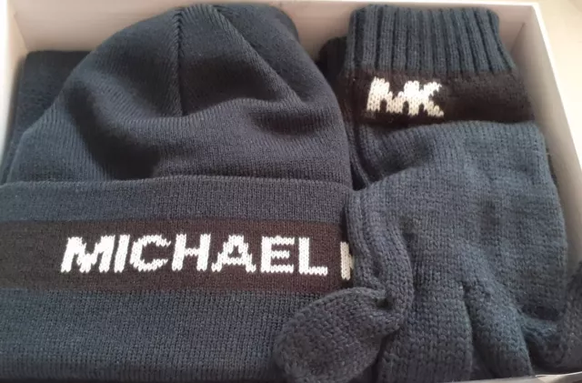 MICHAEL KORS MEN'S Reversible Scarf and Hat Set, Navy/Grey in Gift Box NEW  £ - PicClick UK