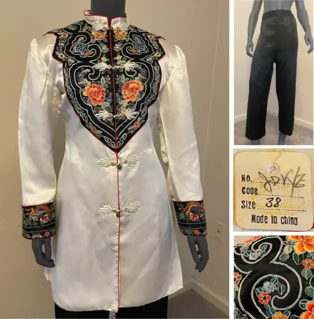 GREAT VINTAGE NWT 1940s CHINESE EMBROIDERED SILK & RAYON HOSTESS /LOUNGE PAJAMAS
