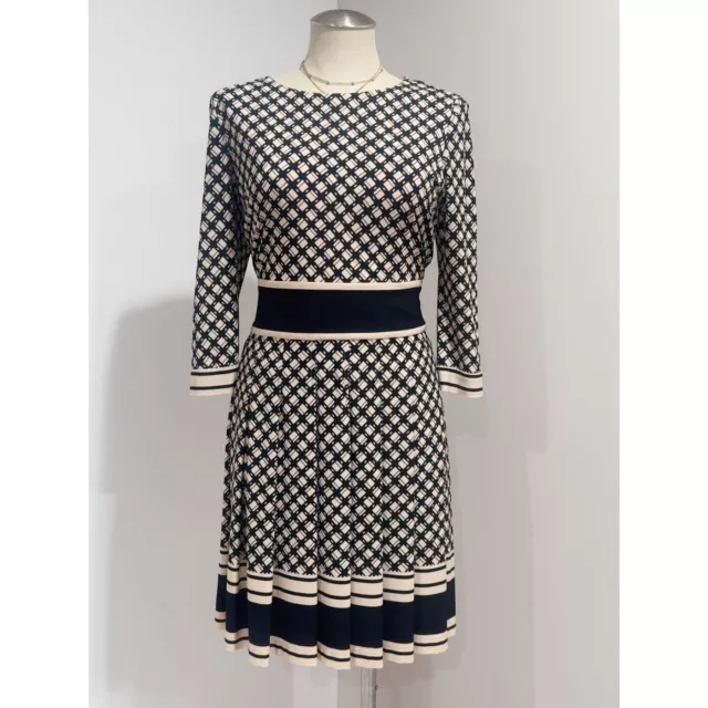 Eliza J Women's Black & Cream Geo Print Pleated Fit & Flare Dress Size 8