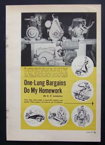 Tune & Service single cylinder One Lung Engines 1951 INFO Briggs & Stratton+MORE