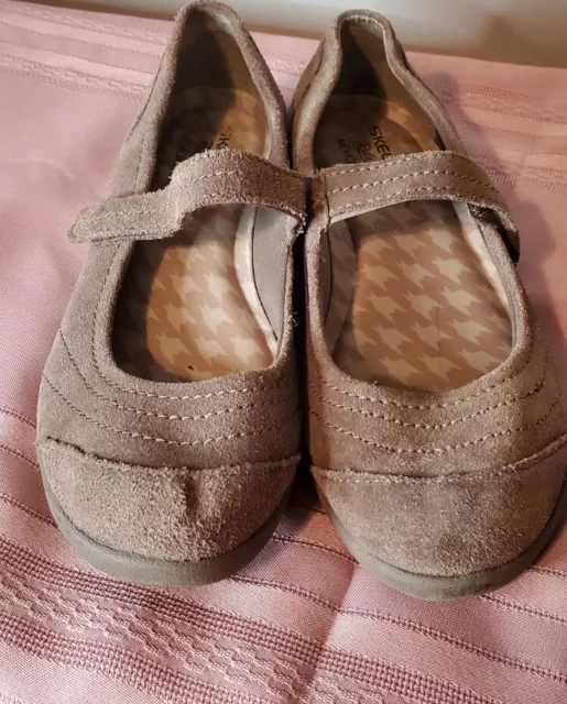 SKECHERS Savor Relish Womens Tan Leather Suede Mary Janes Memory Foam Size 7.5