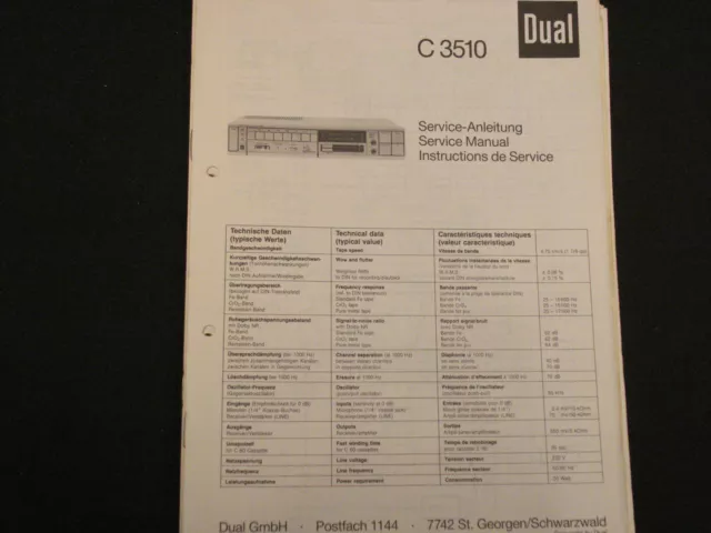 Original Service Manual Schaltplan Dual C 3510