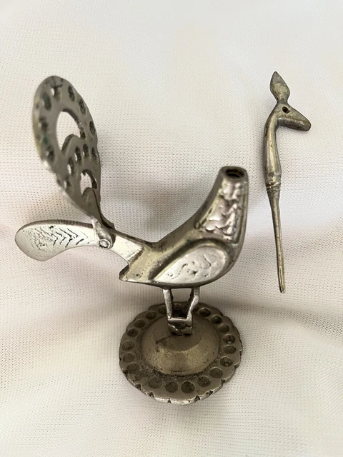 VTG Egyptian Solid Silver Brass Bird Kohl Eyeliner Flask Peacock Figurine 4 1/2”