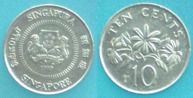 10 Cents Münze. Singapur / Singapura / Singapore (1990)