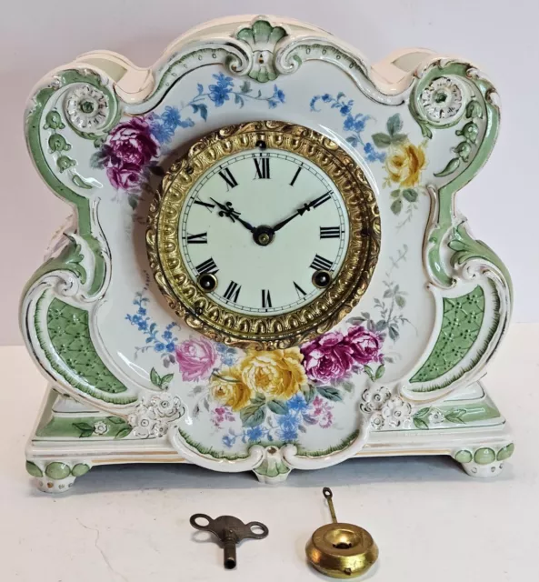 Antique Working ANSONIA "La Somme" Royal Bonn Victorian Porcelain Mantel Clock 2