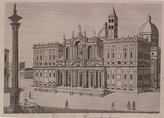 stampa originale del 1834 Chiesa S.Maria Maggiore Roma passepartout cm 35x30
