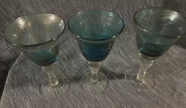 3 Vintage Artland IRIS Slate Blue With Gold Swirls Hand-Blown - Each Are Unique 2