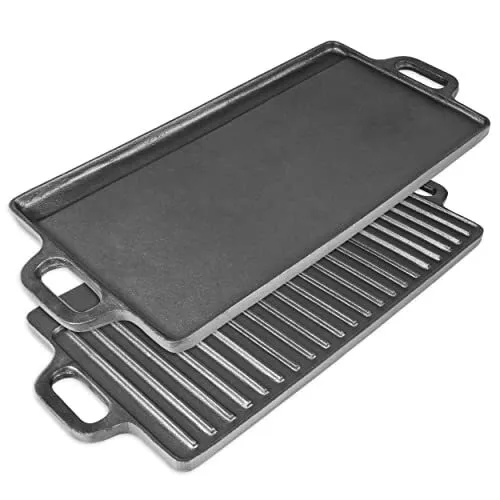 Heavy Duty Reversible Double Burner Cast Iron Grill Griddle Stove-top Home Ca...