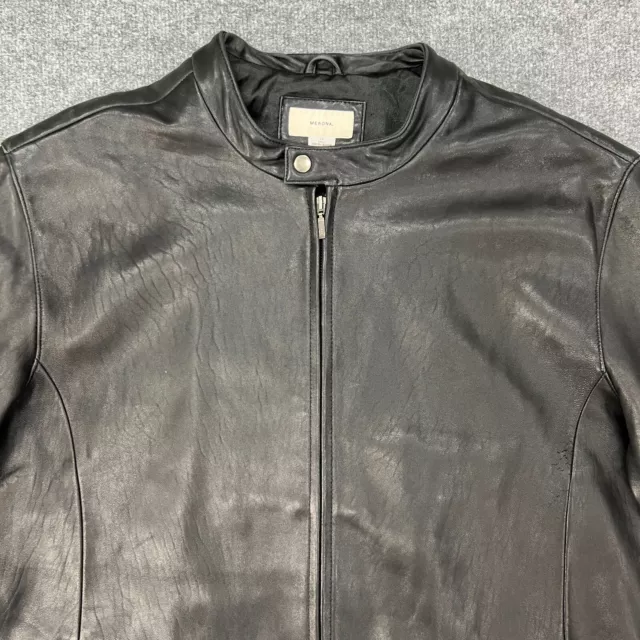 Merona Bomber Jacket Mens XXL 2XL Black Full Zip Soft Leather Inner Lined Biker 3