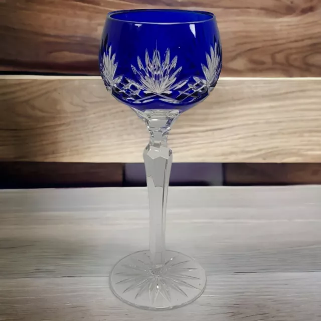 Ajka Caroline Cobalt Blue Cut-To-Clear Cased Crystal Wine Glass