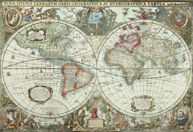 H. HONDIUS (1615-1676), Weltkarte Nova Totius Terrarum Orbis, Offsetdruck