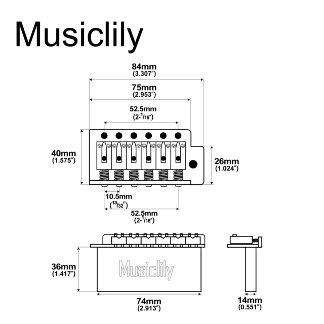 Musiclily Pro Chrome 52.5mm Modern Tremolo Bridge Brass Block For Squier Guitar 2