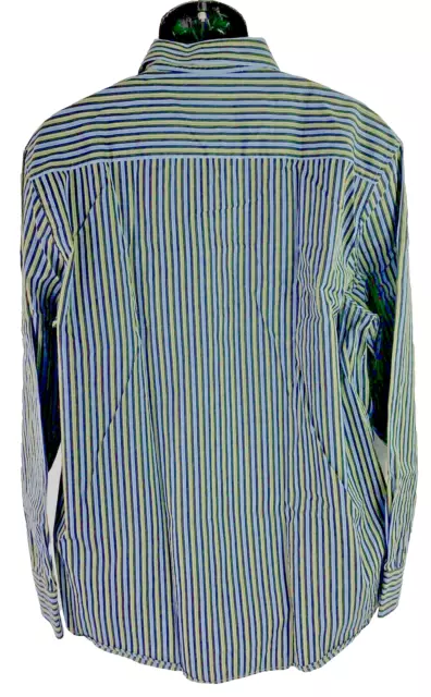 CALVIN KLEIN MENS XL Button Up Shirt Blue Green Striped Long Sleeve 100 ...