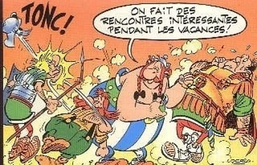 Asterix et Obelix bagarre romains carte postale cp postcard Goscinny Uderzo