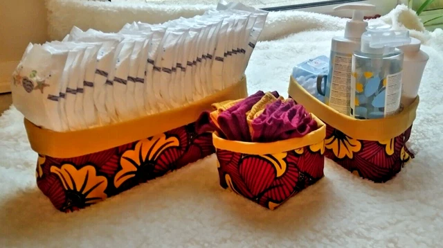 Corbeilles à couches, paniers à produits bébé en Wax - fait main / hand made
