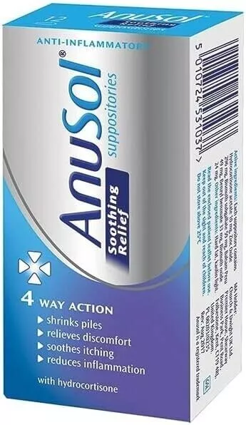 Anusol Suppositories Haemorrhoids Piles Treatment 4 Way Action Soothes Itching